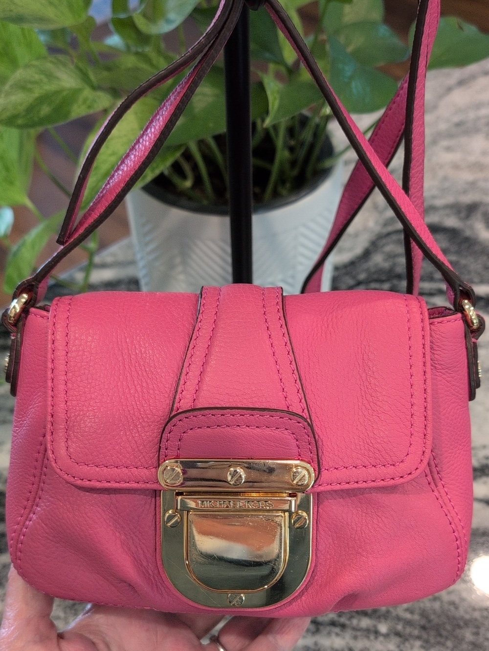 Michael Kors Charlton Hot Pink Soft Leather Push Lock Crossbody Bag